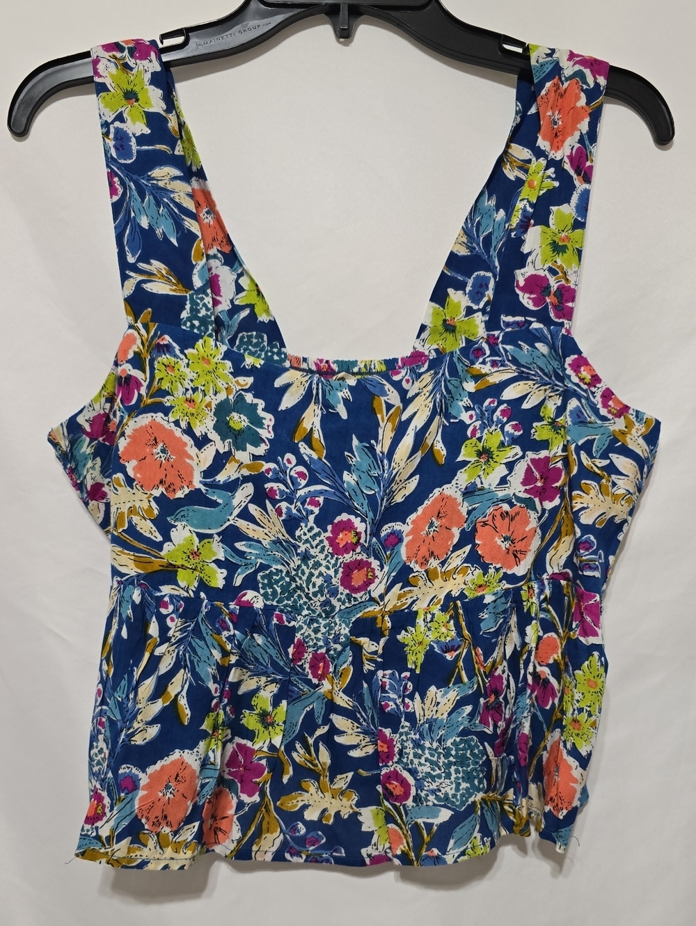 Natural Life Tricia Floral Tropical Peplum Crop Top L Navy Blue Smocked Boho